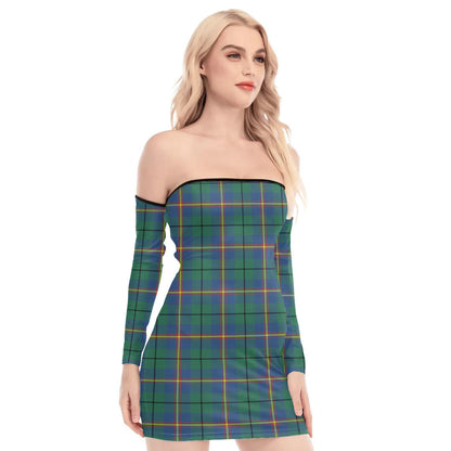 Carmichael Ancient Tartan Plaid Off-Shoulder Back Lace-Up Dress