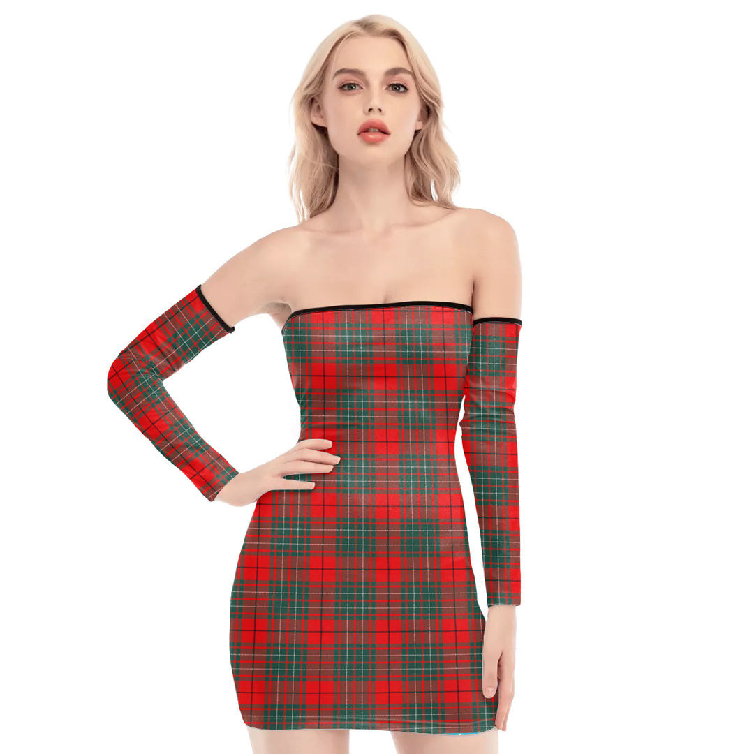 Cumming Modern Tartan Plaid Off-Shoulder Back Lace-Up Dress