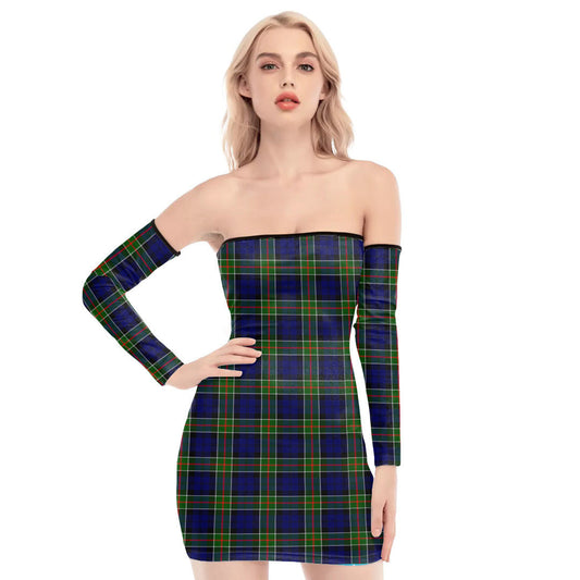 Colquhoun Modern Tartan Plaid Off-Shoulder Back Lace-Up Dress