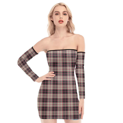 MacPherson Hunting Ancient Tartan Plaid Off-Shoulder Back Lace-Up Dress