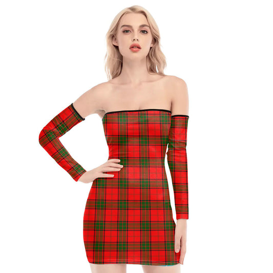 Maxwell Modern Tartan Plaid Off-Shoulder Back Lace-Up Dress