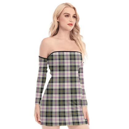 MacPherson Dress Ancient Tartan Plaid Off-Shoulder Back Lace-Up Dress