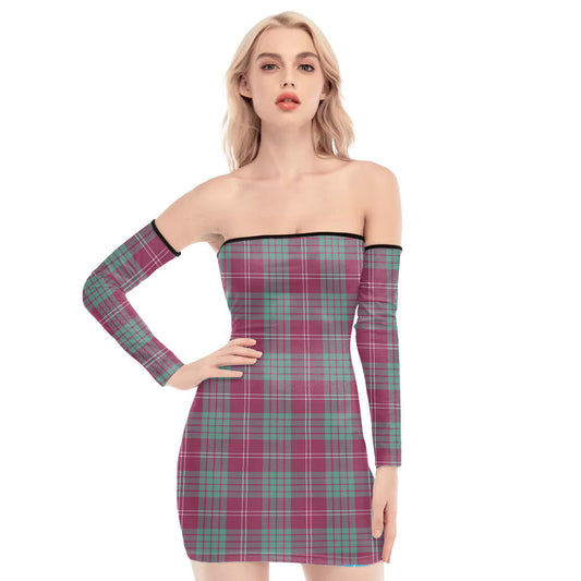 Crawford Ancient Tartan Plaid Off-Shoulder Back Lace-Up Dress