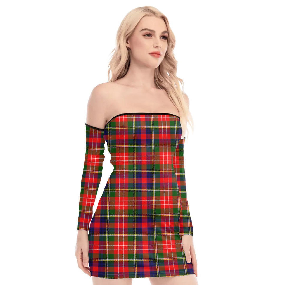 Christie Tartan Plaid Off-Shoulder Back Lace-Up Dress