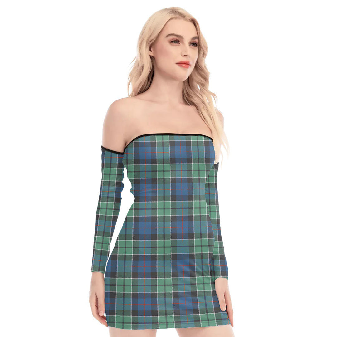 Leslie Hunting Ancient Tartan Plaid Off-Shoulder Back Lace-Up Dress