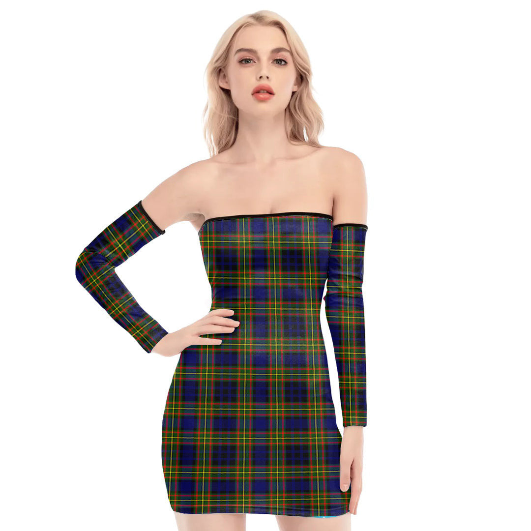 Clelland Modern Tartan Plaid Off-Shoulder Back Lace-Up Dress