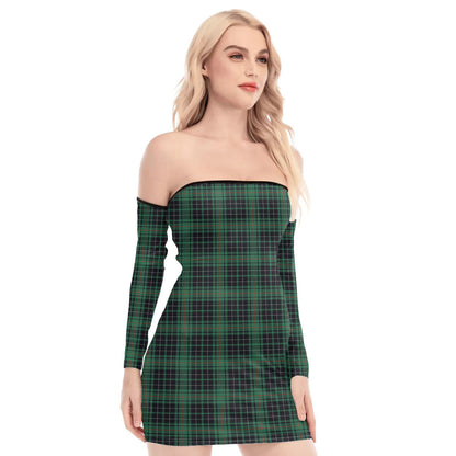 MacAulay Hunting Ancient Tartan Plaid Off-Shoulder Back Lace-Up Dress