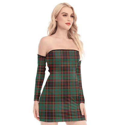 Buchan Ancient Tartan Plaid Off-Shoulder Back Lace-Up Dress