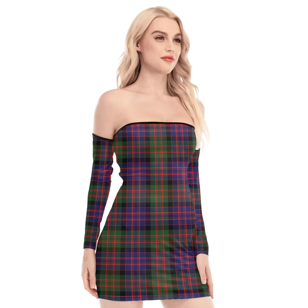 MacDonald Modern Tartan Plaid Off-Shoulder Back Lace-Up Dress