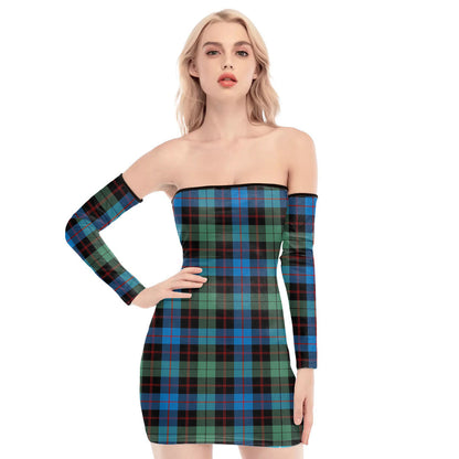 Guthrie Ancient Tartan Plaid Off-Shoulder Back Lace-Up Dress