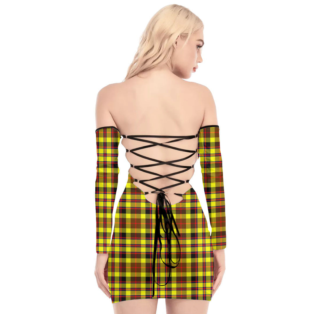 Jardine Tartan Plaid Off-Shoulder Back Lace-Up Dress