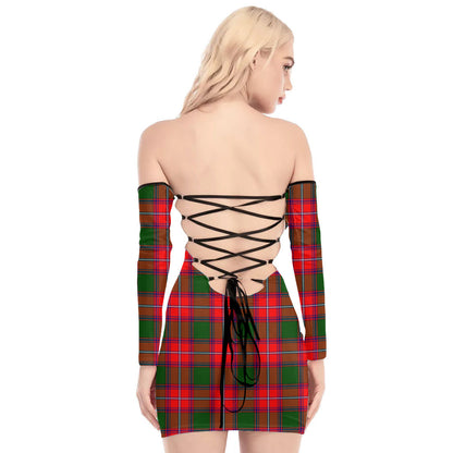 Rattray Modern Tartan Plaid Off-Shoulder Back Lace-Up Dress