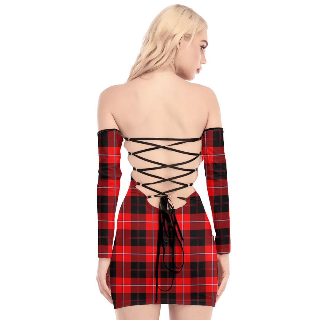 Cunningham Modern Tartan Plaid Off-Shoulder Back Lace-Up Dress