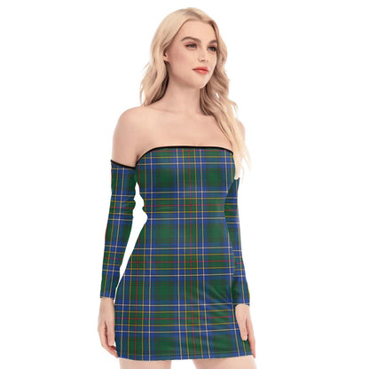 Cockburn Ancient Tartan Plaid Off-Shoulder Back Lace-Up Dress