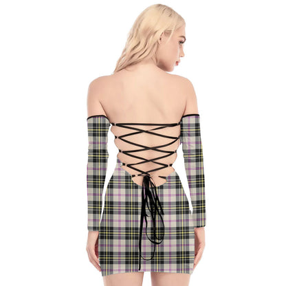 MacPherson Dress Ancient Tartan Plaid Off-Shoulder Back Lace-Up Dress