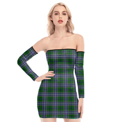 Wishart Hunting Modern Tartan Plaid Off-Shoulder Back Lace-Up Dress