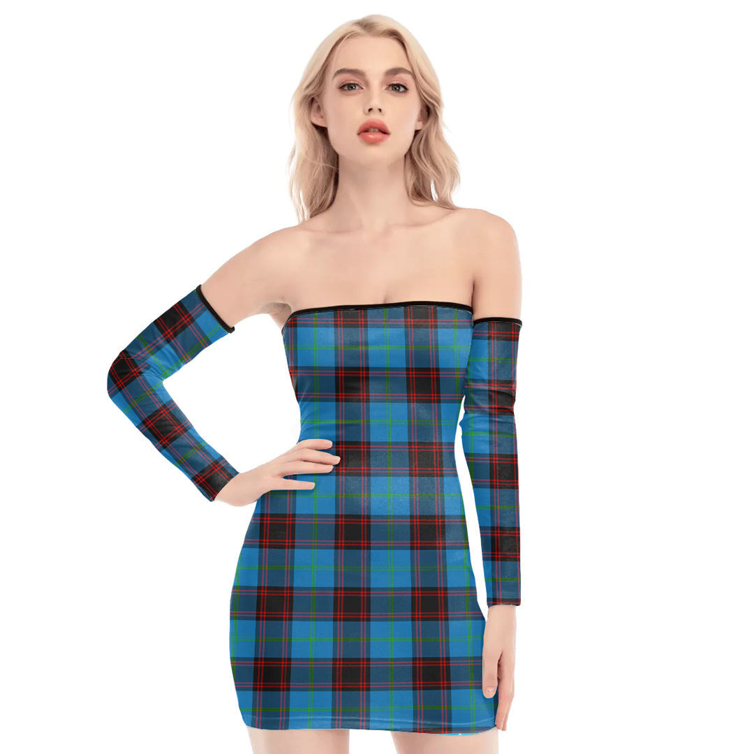 Home Ancient Tartan Plaid Off-Shoulder Back Lace-Up Dress