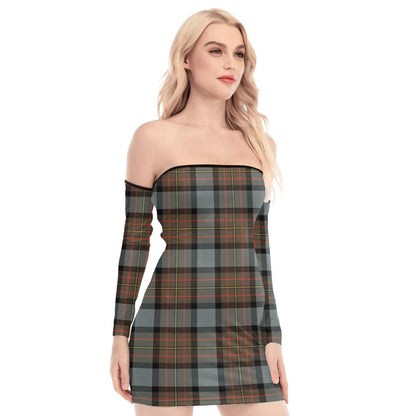 MacLaren Weathered Tartan Plaid Off-Shoulder Back Lace-Up Dress