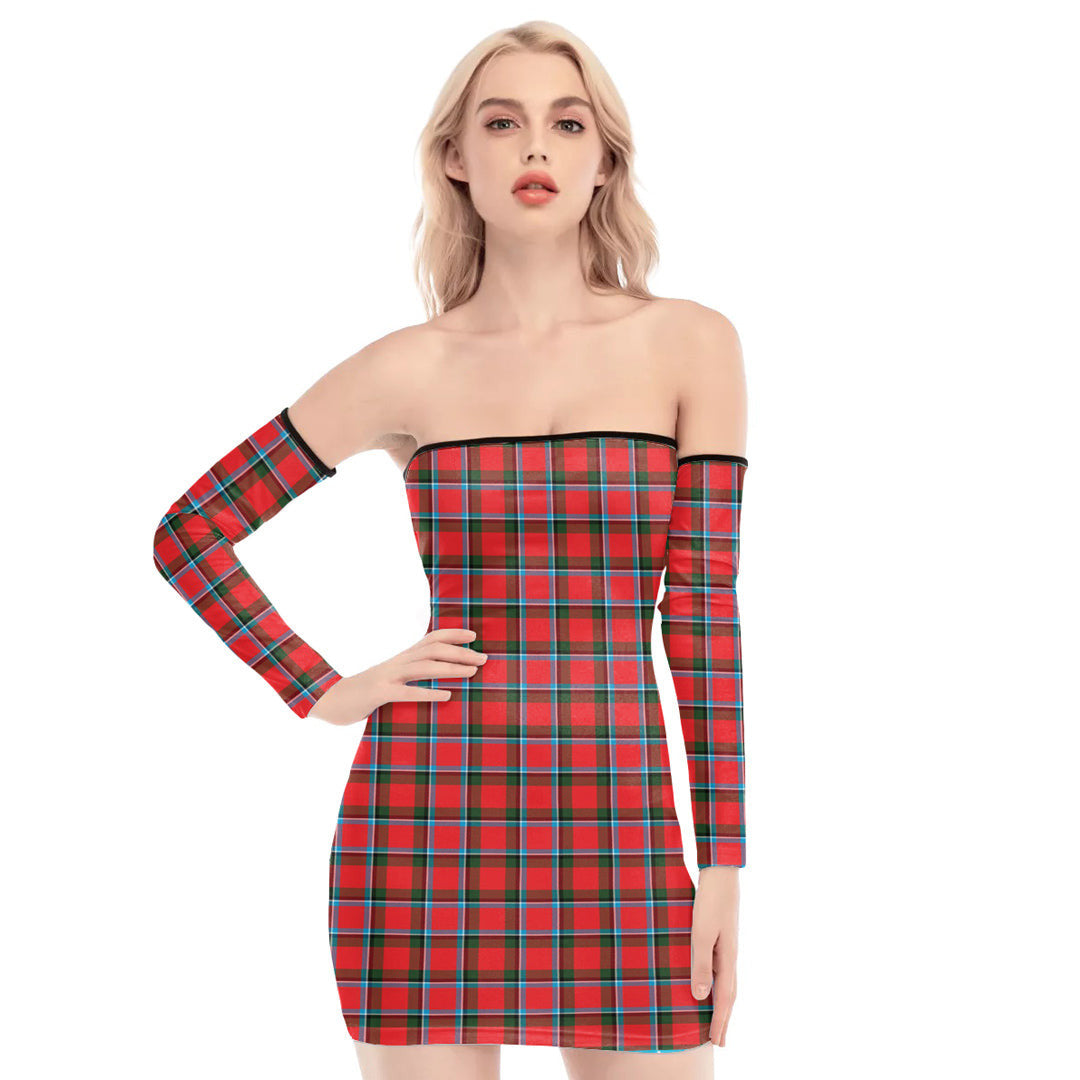 Sinclair Modern Tartan Plaid Off-Shoulder Back Lace-Up Dress