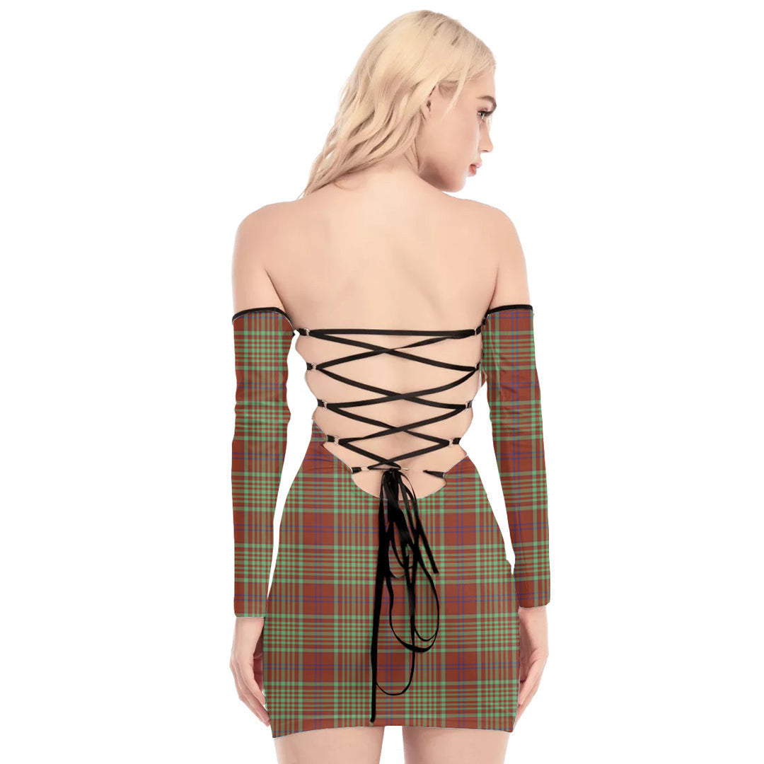 MacGillivray Hunting Ancient Tartan Plaid Off-Shoulder Back Lace-Up Dress