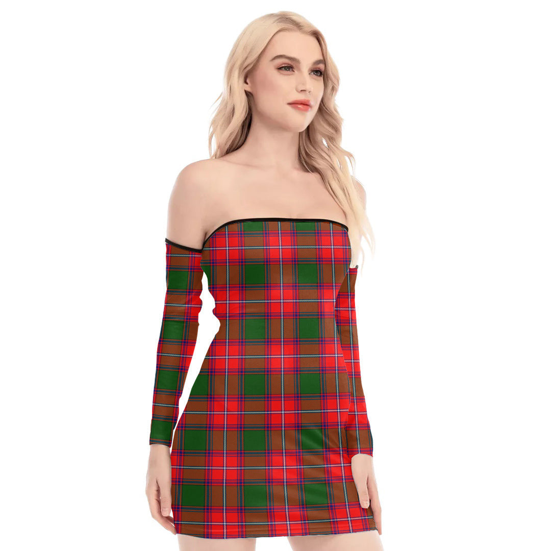 Rattray Modern Tartan Plaid Off-Shoulder Back Lace-Up Dress