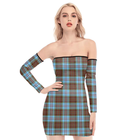 Anderson Ancient Tartan Plaid Off-Shoulder Back Lace-Up Dress