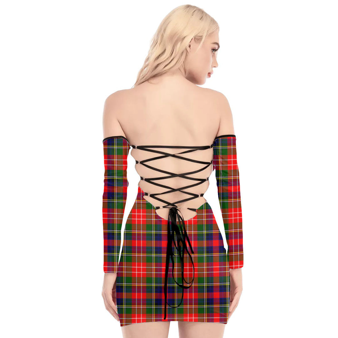 Christie Tartan Plaid Off-Shoulder Back Lace-Up Dress