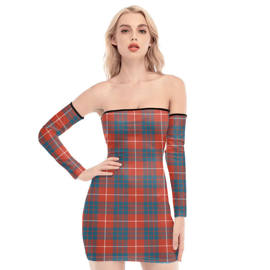 Hamilton Ancient Tartan Plaid Off-Shoulder Back Lace-Up Dress