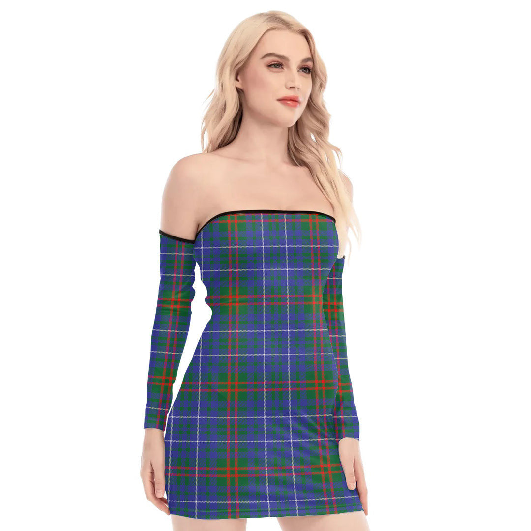 Edmonstone Tartan Plaid Off-Shoulder Back Lace-Up Dress