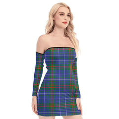 Edmonstone Tartan Plaid Off-Shoulder Back Lace-Up Dress