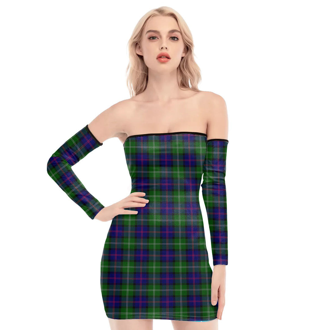 MacThomas Modern Tartan Plaid Off-Shoulder Back Lace-Up Dress