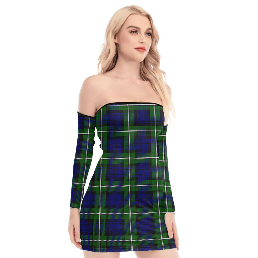 Forbes Modern Tartan Plaid Off-Shoulder Back Lace-Up Dress