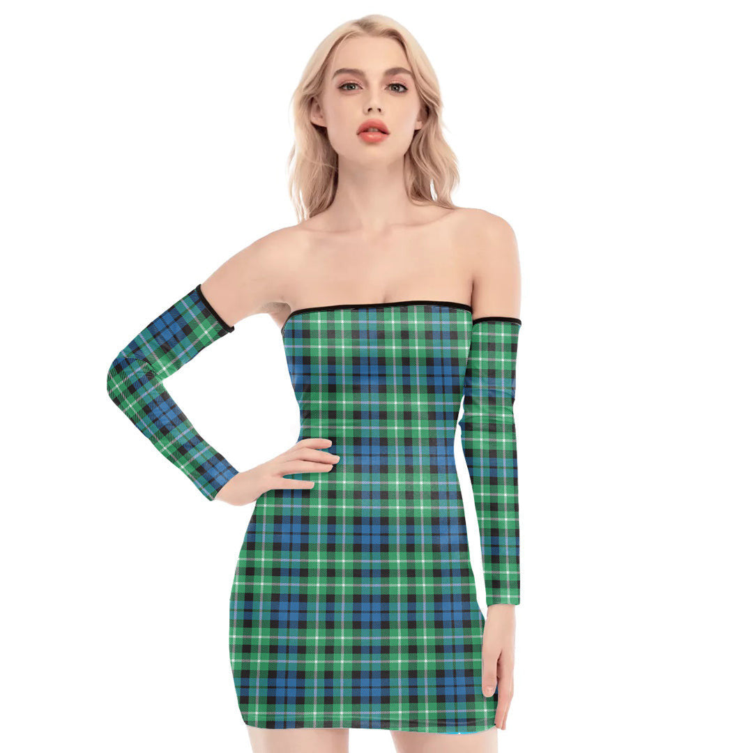 Graham of Montrose Ancient Tartan Plaid Off-Shoulder Back Lace-Up Dress