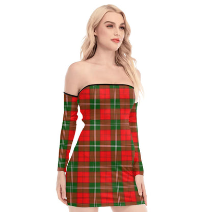 Lennox Modern Tartan Plaid Off-Shoulder Back Lace-Up Dress