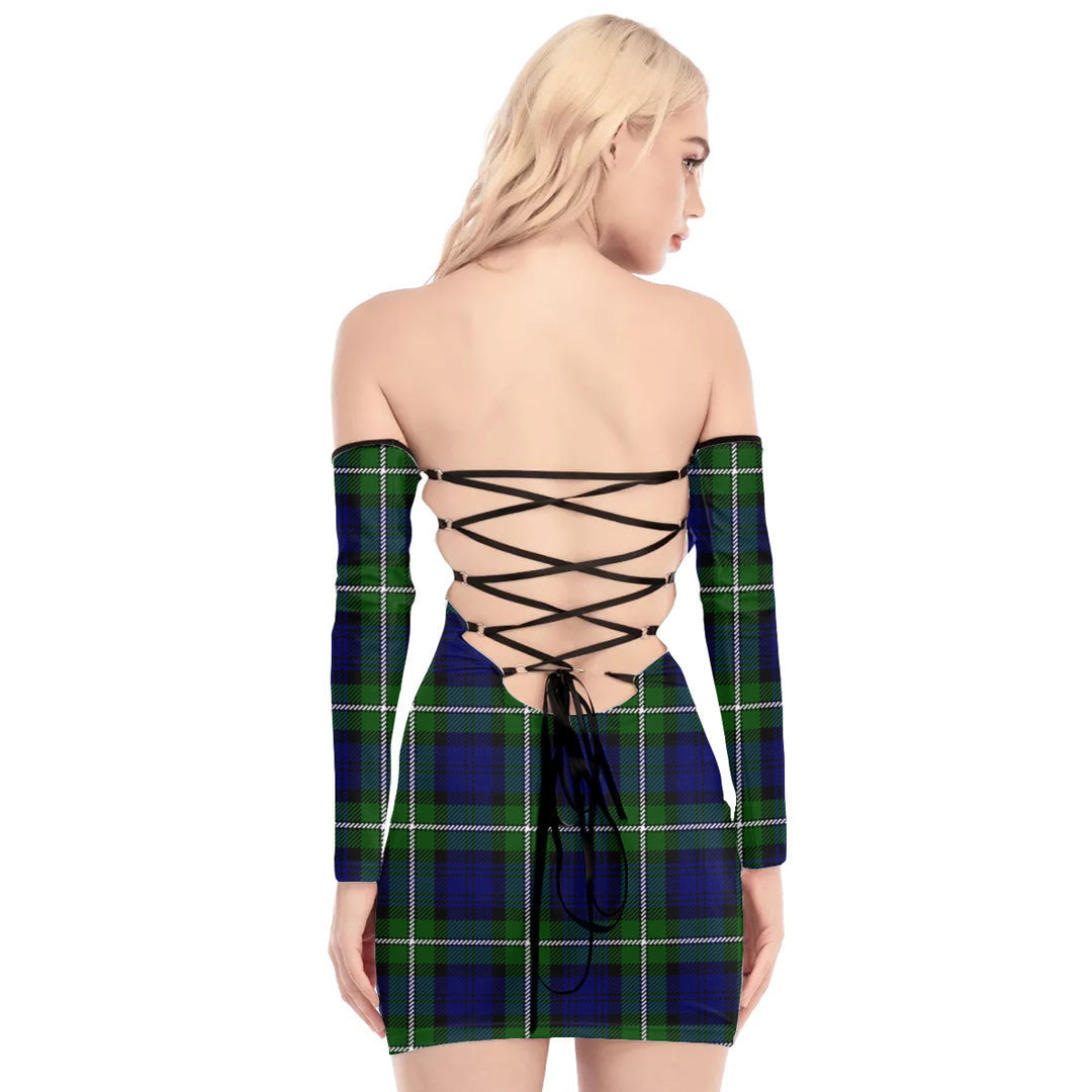 Forbes Modern Tartan Plaid Off-Shoulder Back Lace-Up Dress