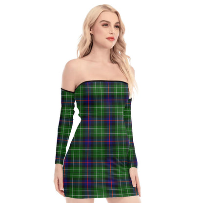 Leslie Hunting Tartan Plaid Off-Shoulder Back Lace-Up Dress