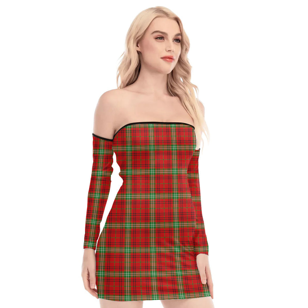 Morrison Red Modern Tartan Plaid Off-Shoulder Back Lace-Up Dress