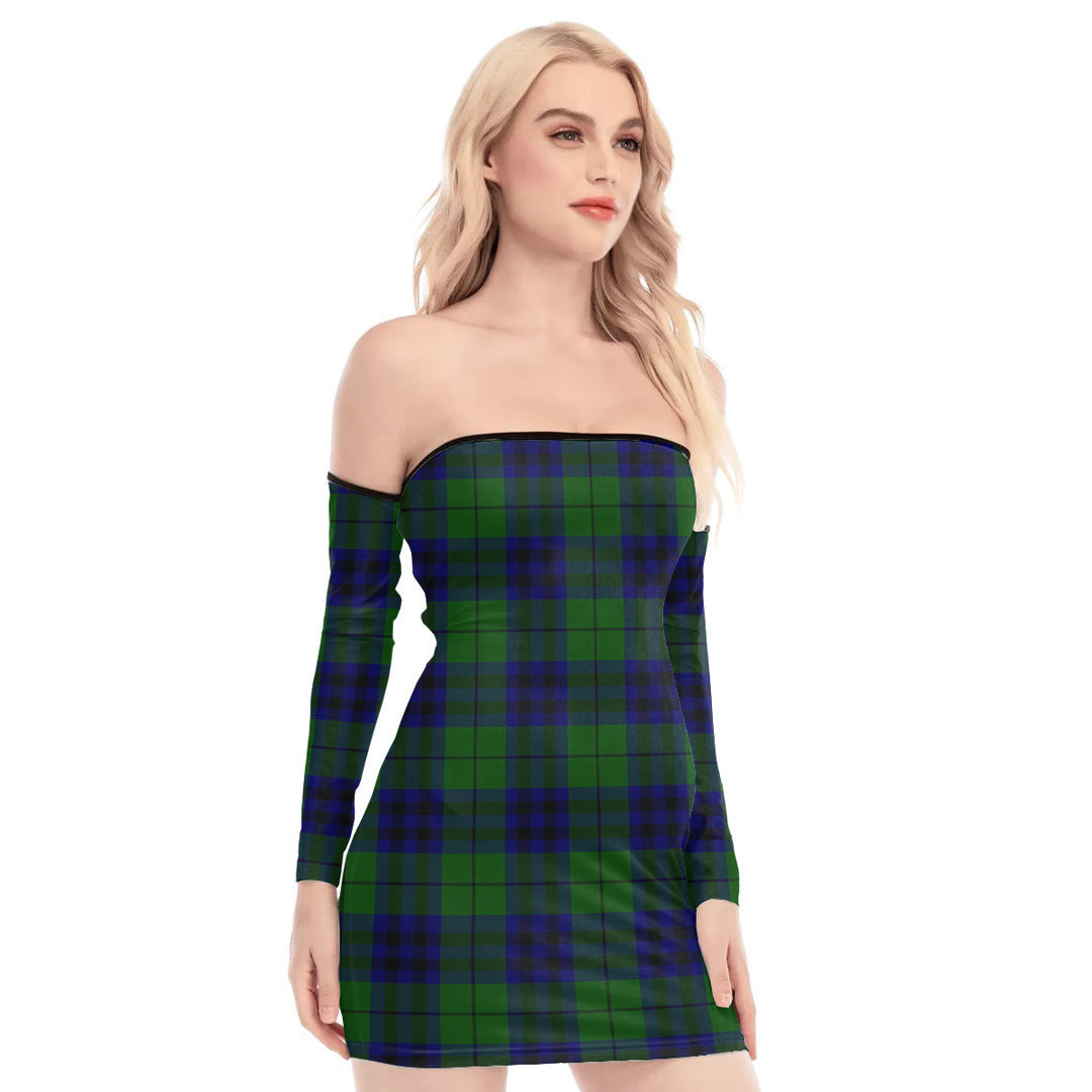 Keith Modern Tartan Plaid Off-Shoulder Back Lace-Up Dress