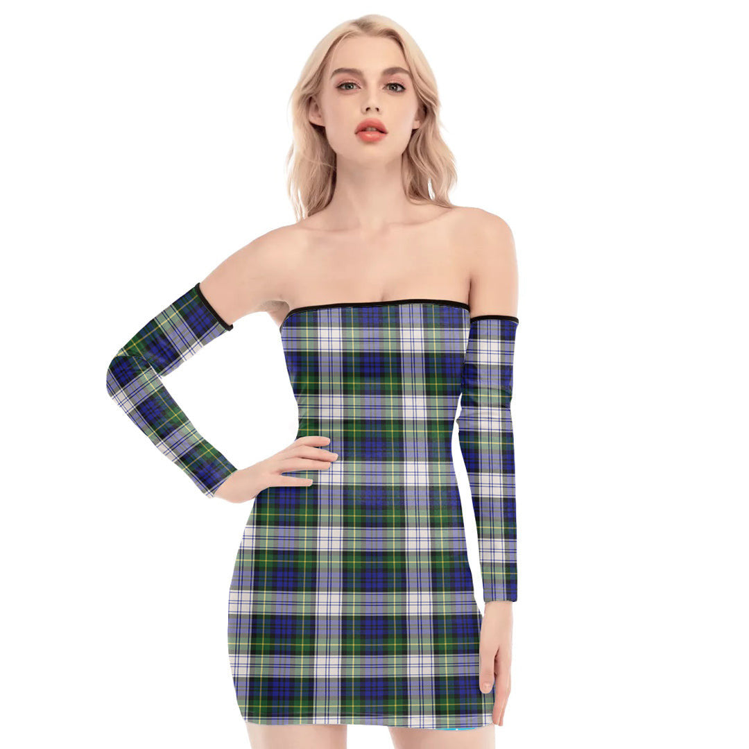 Gordon Dress Modern Tartan Plaid Off-Shoulder Back Lace-Up Dress