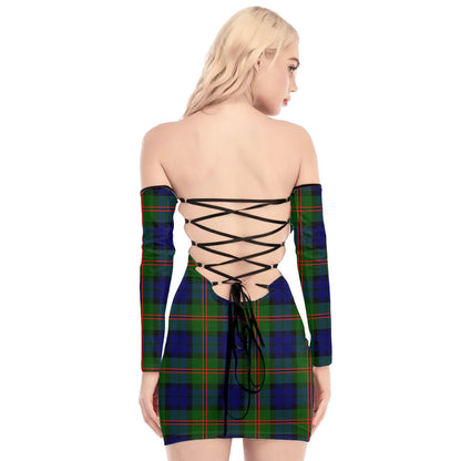 Dundas Modern 02 Tartan Plaid Off-Shoulder Back Lace-Up Dress