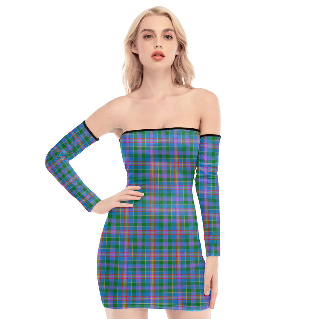 Ralston Tartan Plaid Off-Shoulder Back Lace-Up Dress