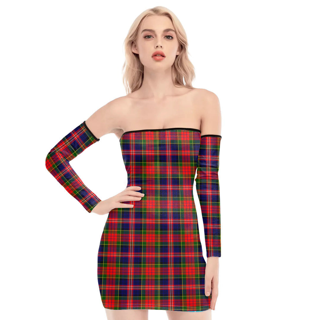 MacPherson Modern Tartan Plaid Off-Shoulder Back Lace-Up Dress