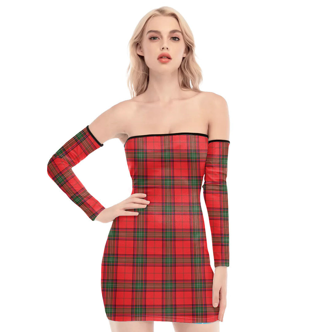 Seton Modern Tartan Plaid Off-Shoulder Back Lace-Up Dress