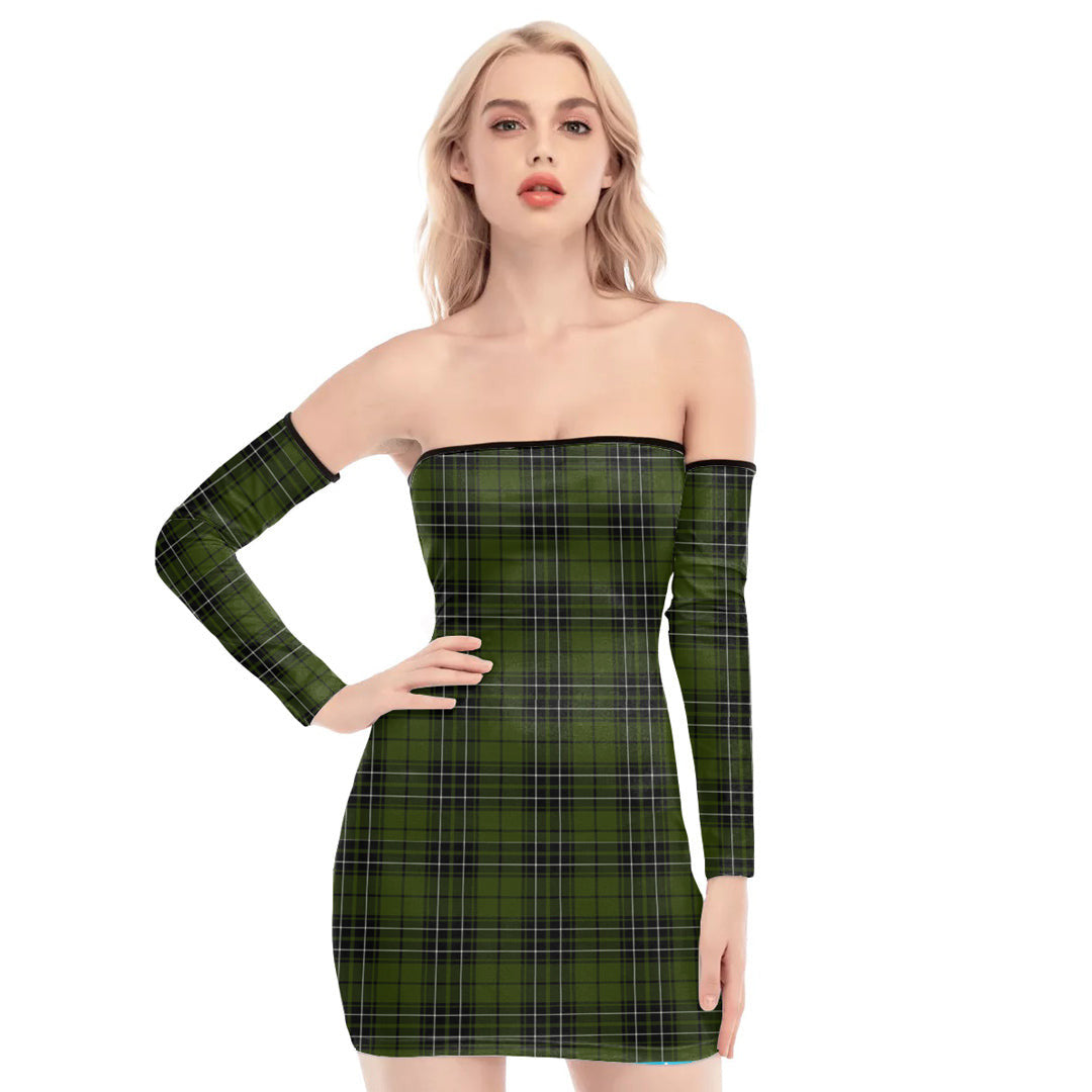 MacLean Hunting Tartan Plaid Off-Shoulder Back Lace-Up Dress