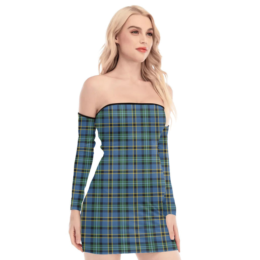 Weir Ancient Tartan Plaid Off-Shoulder Back Lace-Up Dress