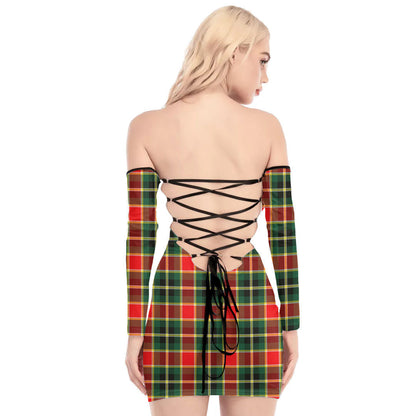 MacLachlan Hunting Modern Tartan Plaid Off-Shoulder Back Lace-Up Dress