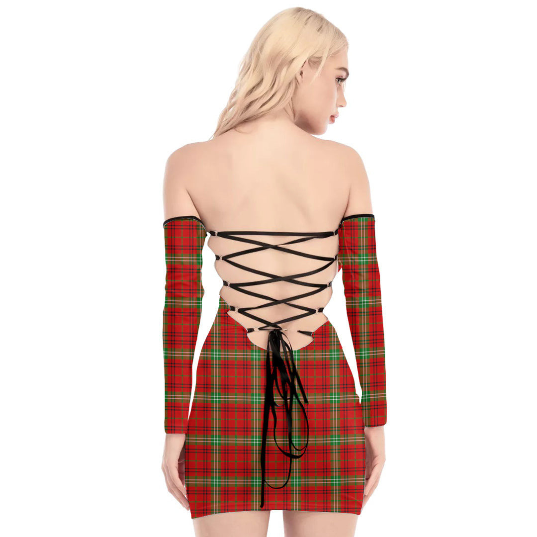 Morrison Red Modern Tartan Plaid Off-Shoulder Back Lace-Up Dress