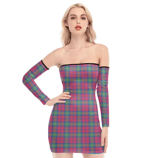 Lindsay Ancient Tartan Plaid Off-Shoulder Back Lace-Up Dress