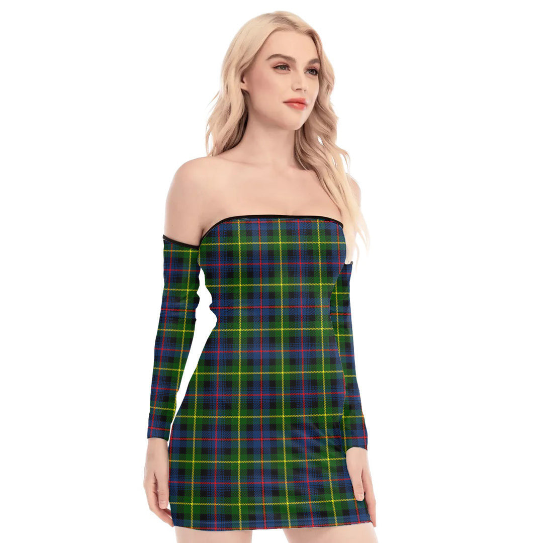 Farquharson Modern Tartan Plaid Off-Shoulder Back Lace-Up Dress