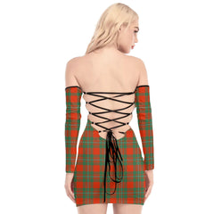 MacGregor Ancient Tartan Plaid Off-Shoulder Back Lace-Up Dress